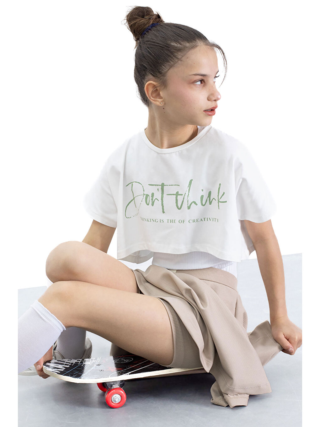 Bej Beli Lastikli Fitilli Kız Çocuk Tenis Eteği 21040-1