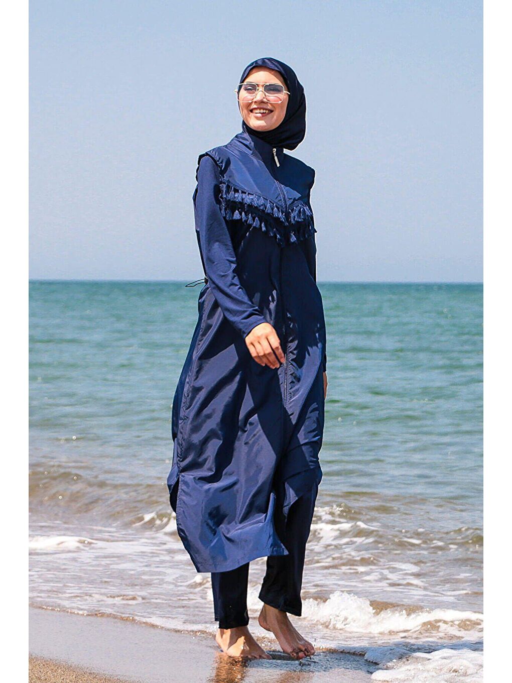 Lacivert Püsküllü Paraşüt 4’lü Uzun Tam Kapalı Tesettür Mayo 1998-2