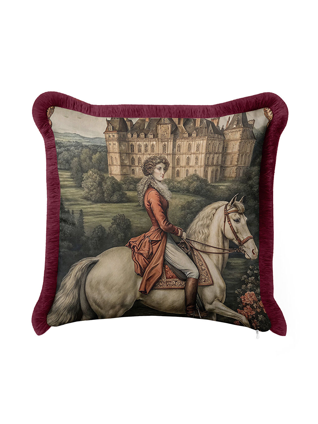 Karışık Barok Saray Koleksiyonu Saçaklı Yastık Kılıfı - Retro Fransız Kırmızı Püsküllü Kırlent Kılıfı-1