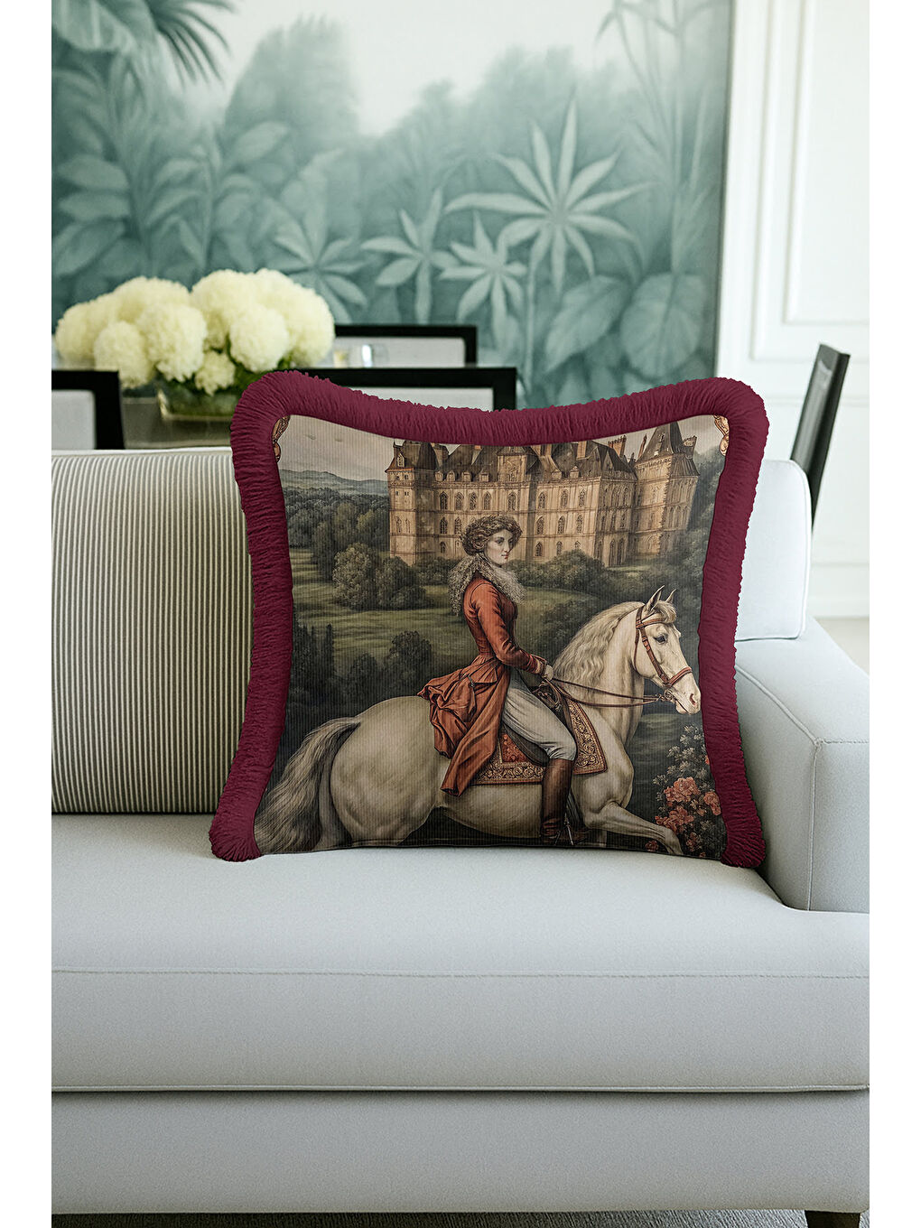 Karışık Barok Saray Koleksiyonu Saçaklı Yastık Kılıfı - Retro Fransız Kırmızı Püsküllü Kırlent Kılıfı-2