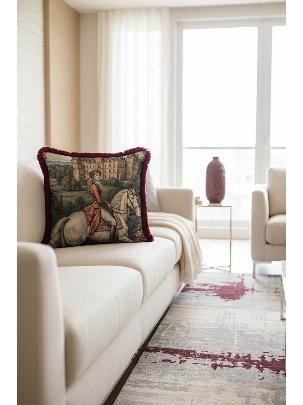 Karışık Barok Saray Koleksiyonu Saçaklı Yastık Kılıfı - Retro Fransız Kırmızı Püsküllü Kırlent Kılıfı-4