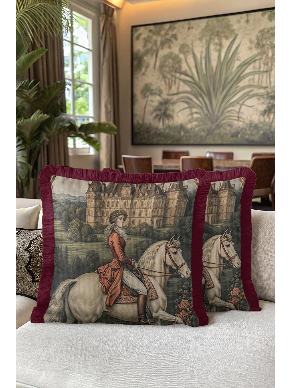 Karışık Barok Saray Koleksiyonu Saçaklı Yastık Kılıfı - Retro Fransız Kırmızı Püsküllü Kırlent Kılıfı-5