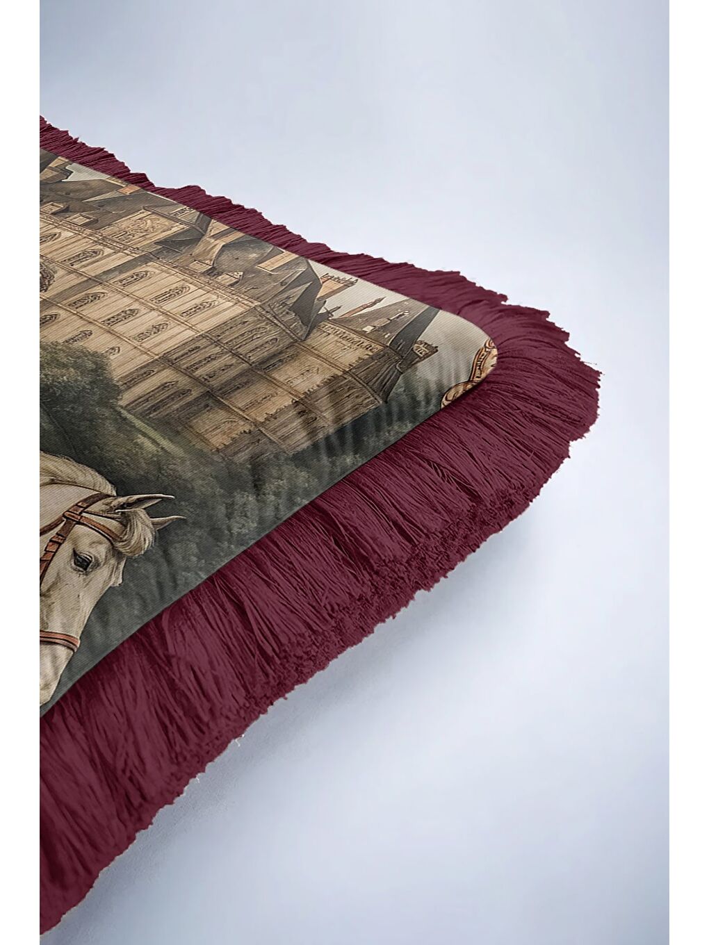 Karışık Barok Saray Koleksiyonu Saçaklı Yastık Kılıfı - Retro Fransız Kırmızı Püsküllü Kırlent Kılıfı-6