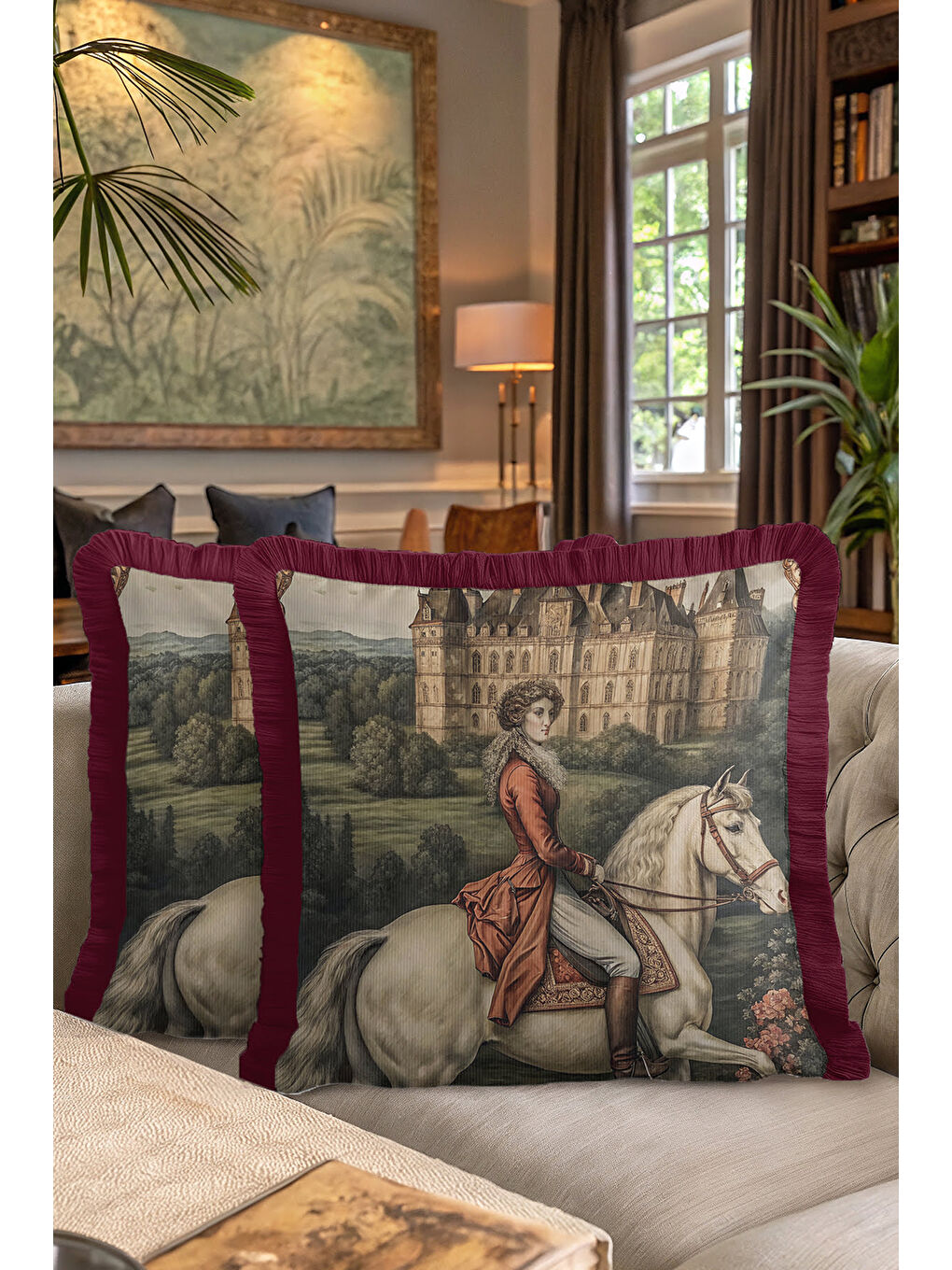 Karışık Barok Saray Koleksiyonu Saçaklı Yastık Kılıfı - Retro Fransız Kırmızı Püsküllü Kırlent Kılıfı-7