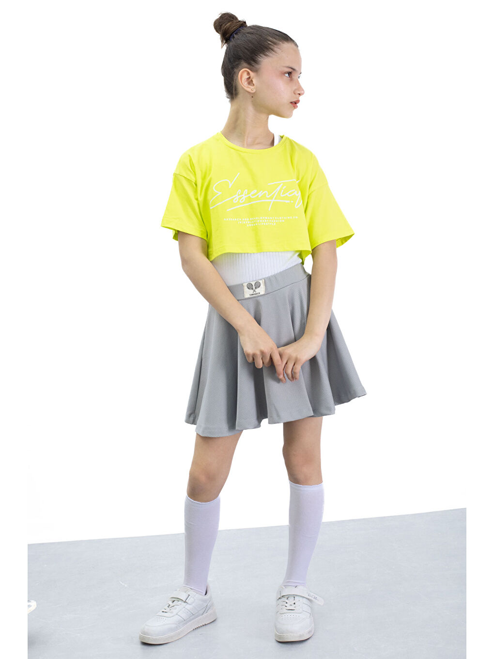 Gri Beli Lastikli Fitilli Kız Çocuk Tenis Eteği 21043
