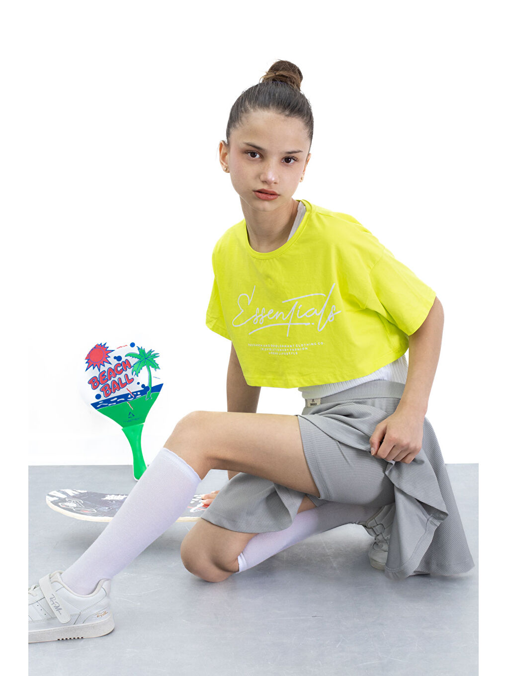 Gri Beli Lastikli Fitilli Kız Çocuk Tenis Eteği 21043-1