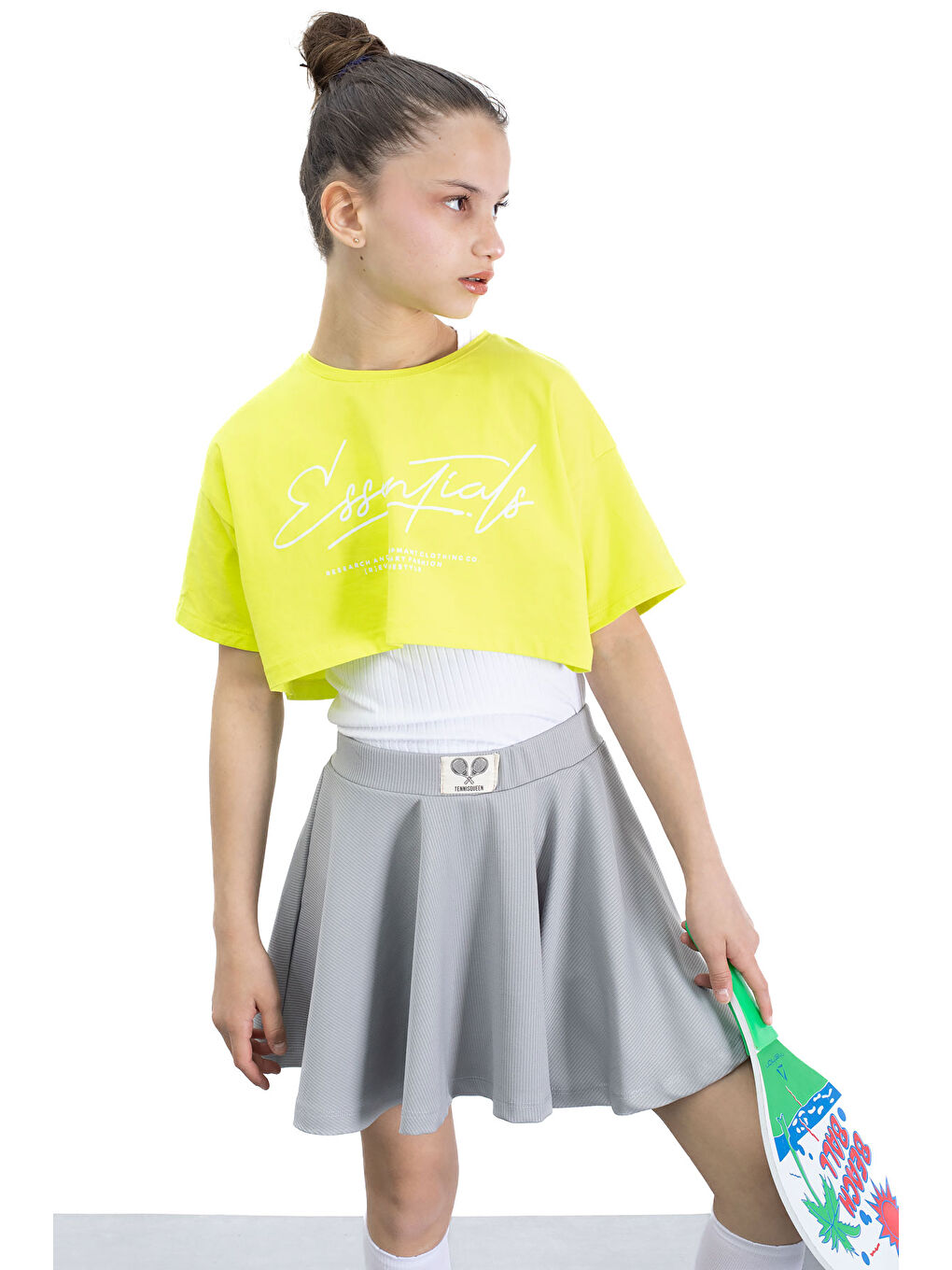 Gri Beli Lastikli Fitilli Kız Çocuk Tenis Eteği 21043-3