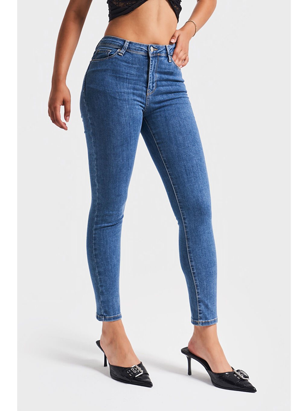 Kadın Mavi Renk 1s5-5 Süper Skinny Fit Yüksek Bel Elastanlı Kumaş İç Boy 68cm Denim Jean