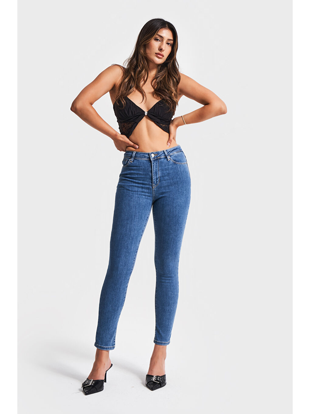 Kadın Mavi Renk 1s5-5 Süper Skinny Fit Yüksek Bel Elastanlı Kumaş İç Boy 68cm Denim Jean-1