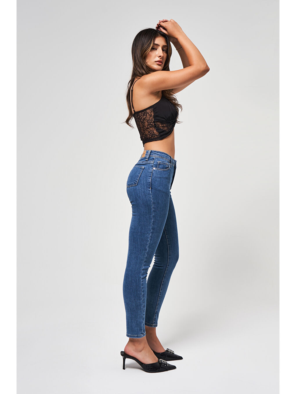 Kadın Mavi Renk 1s5-5 Süper Skinny Fit Yüksek Bel Elastanlı Kumaş İç Boy 68cm Denim Jean-2