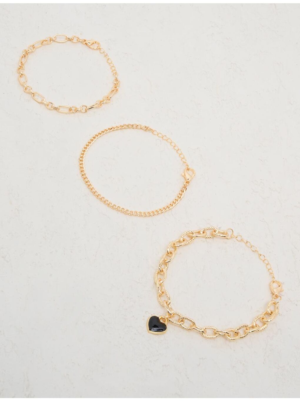 Sarı Altın Kalp Figürlü Zincir Bileklik Seti