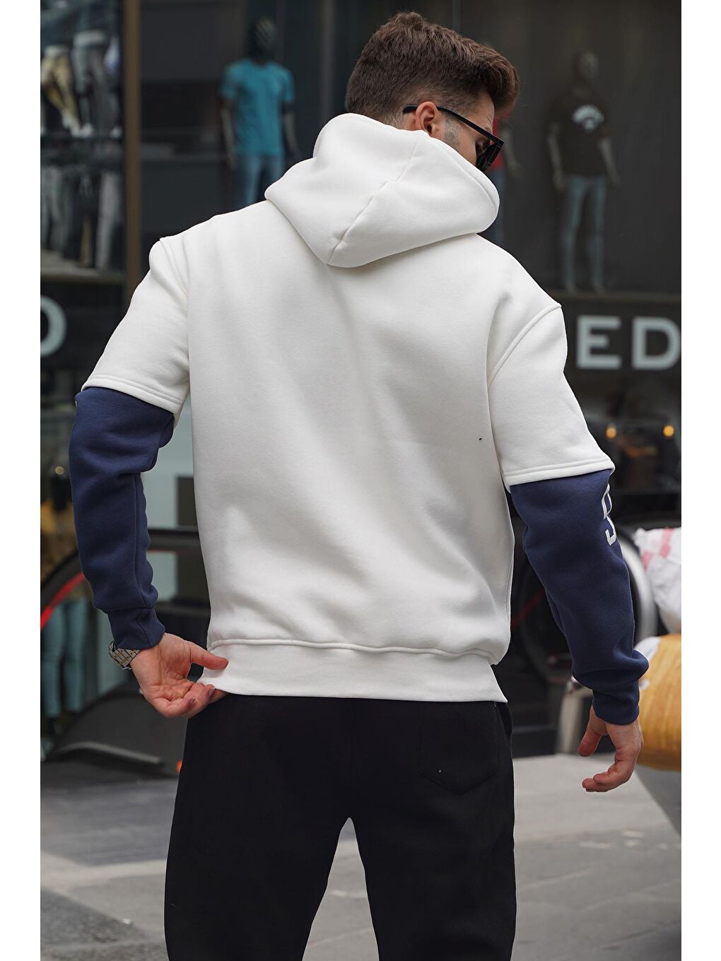 Madmext Ekru Nakışlı Kapüşonlu Sweatshirt 6141 - 1