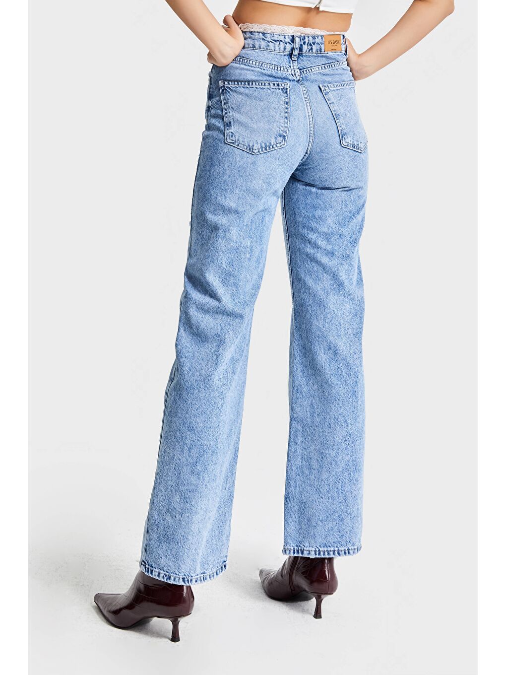 Kadın Mavi Renk Doris D-4s5-27 Straight Fit Kemeri Dantel Detaylı Yüksek Bel Tasarım Denim Jean-3