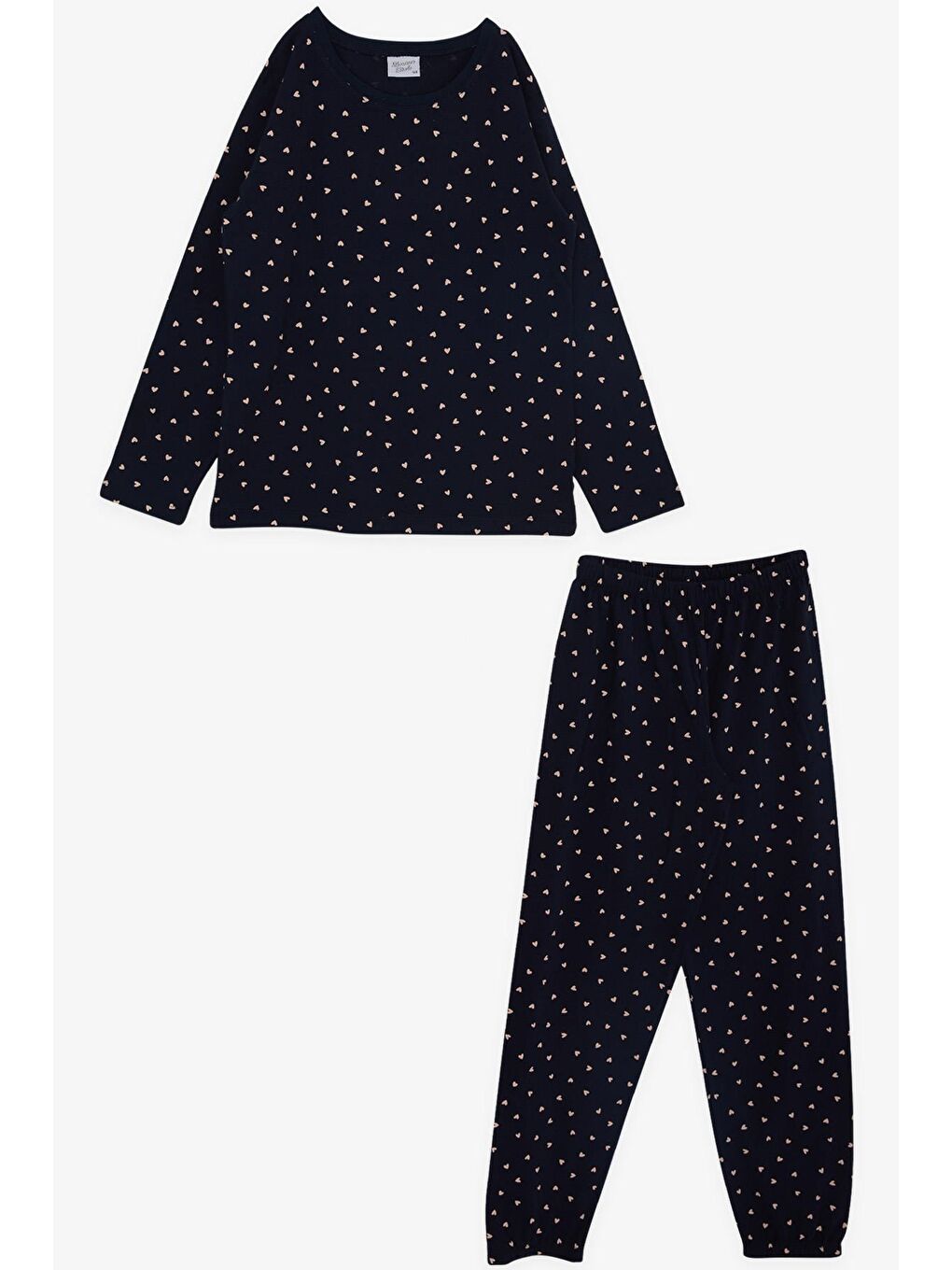 Kız Çocuk Pijama Takımı Kalp Desenli Lacivert (12 Yaş)