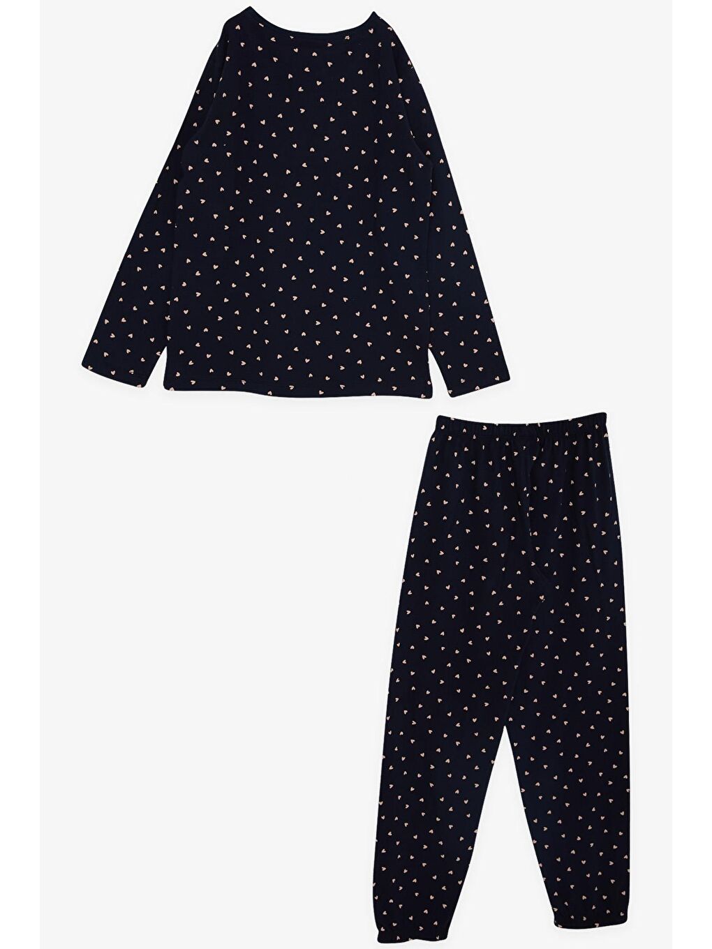 Kız Çocuk Pijama Takımı Kalp Desenli Lacivert (12 Yaş)-1