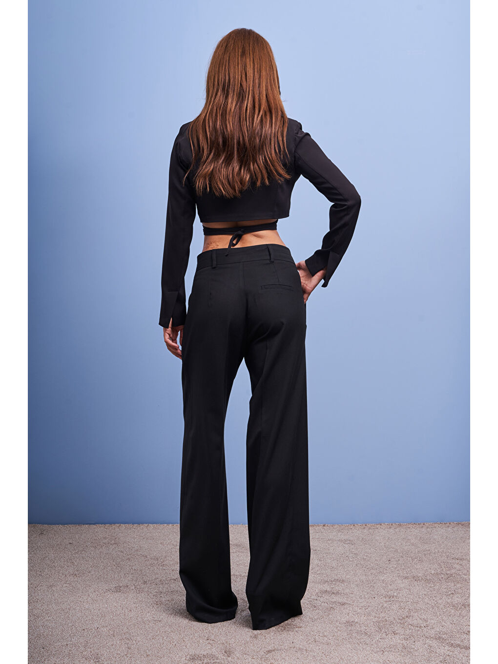 Kadın Siyah Renk Neptun Kemer Detaylı Palazzo Fit Pileli Pantolon-5