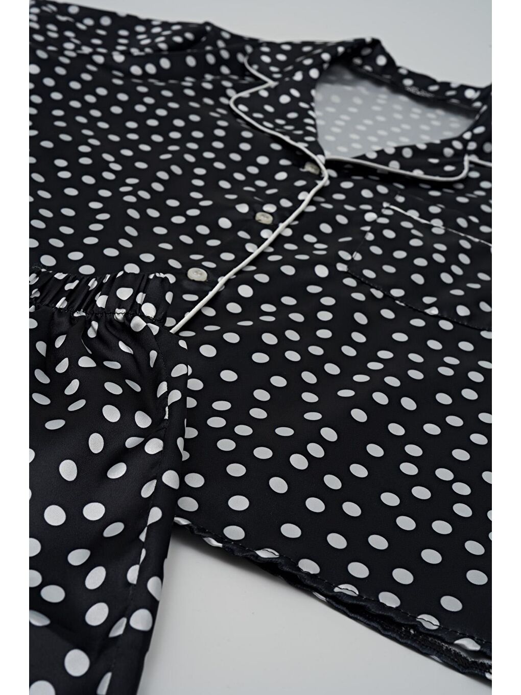 3'lü Puantiyeli Siyah Saten Pijama Şort Takım-1