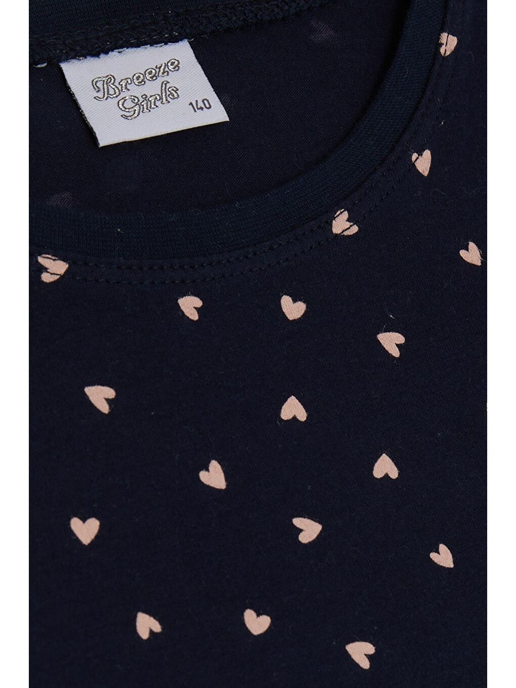 Kız Çocuk Pijama Takımı Kalp Desenli Lacivert (12 Yaş)-4