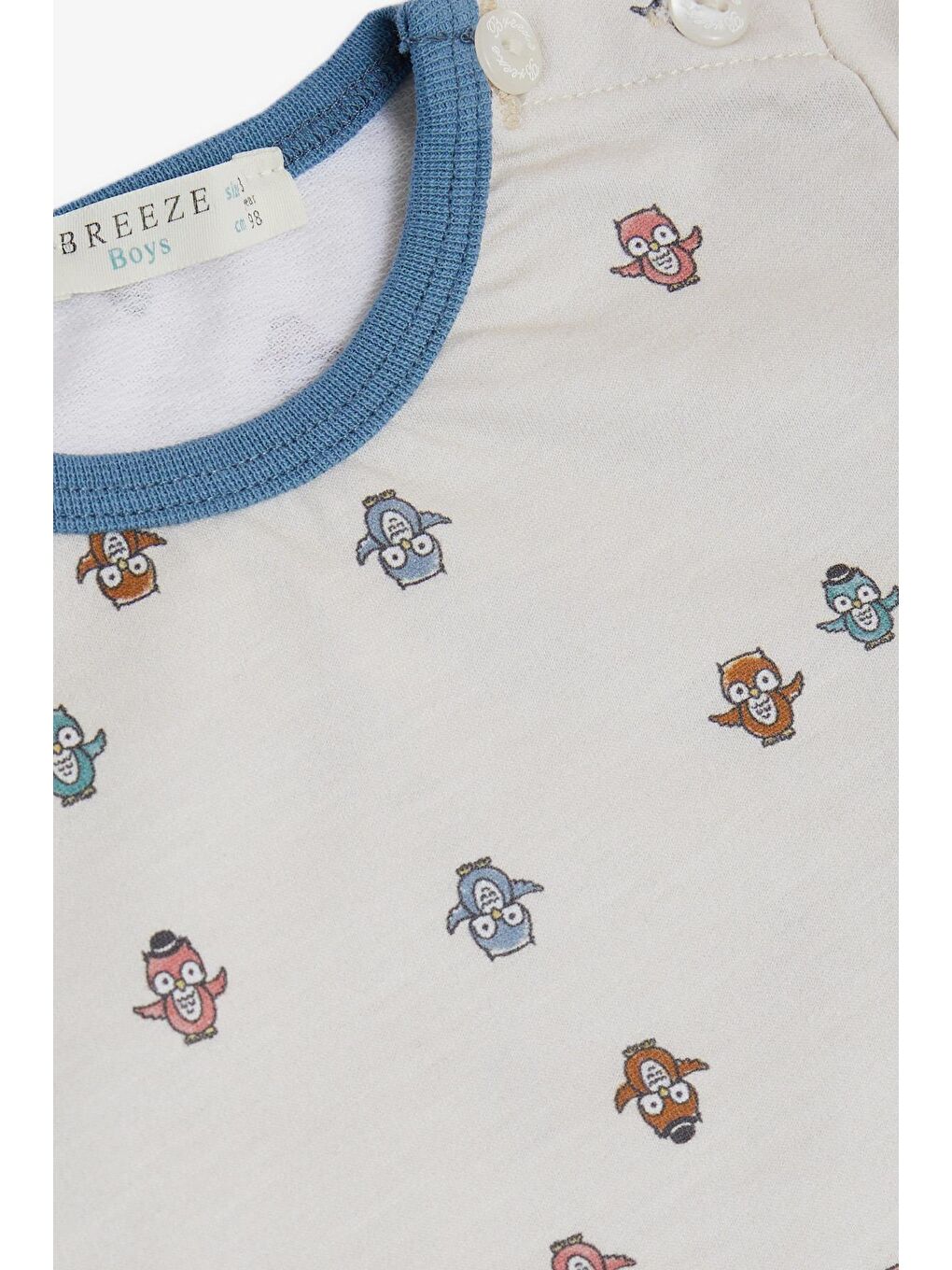 Breeze Bej Erkek Bebek Pijama Takımı Renkli Sevimli Baykuş Desenli Bej (1 Yaş) - 4