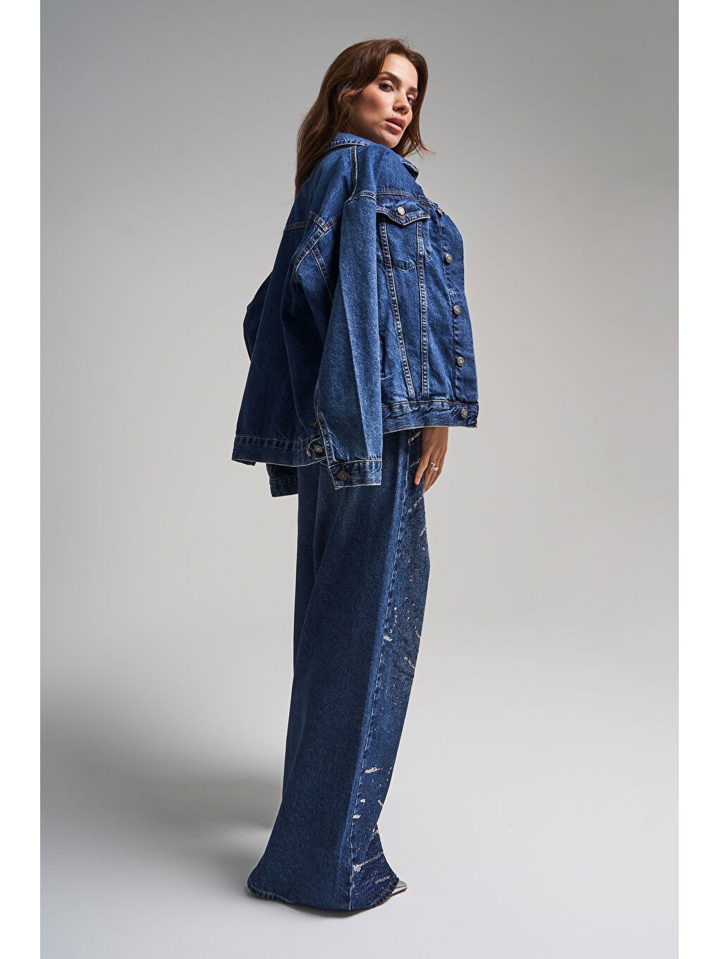 Kadın Mavi Renk Oversize %100 Pamuk Denim Ceket-2