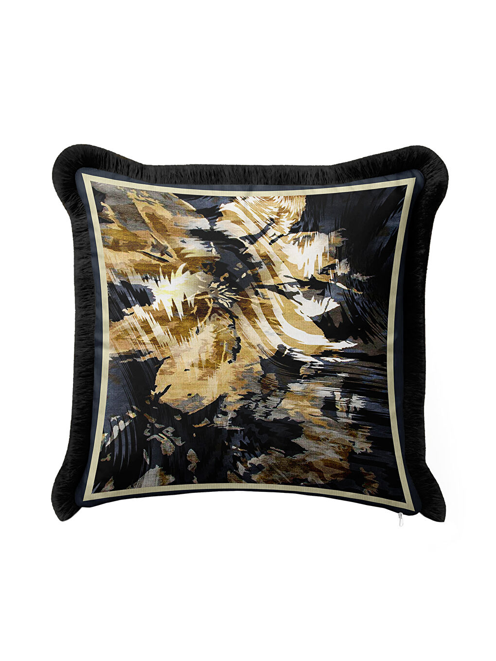 Karışık Lüks Altın Renkli Saçaklı Yastık Kılıfı - Dinamik Modern Siyah Altın Püsküllü Kırlent Kılıfı-1