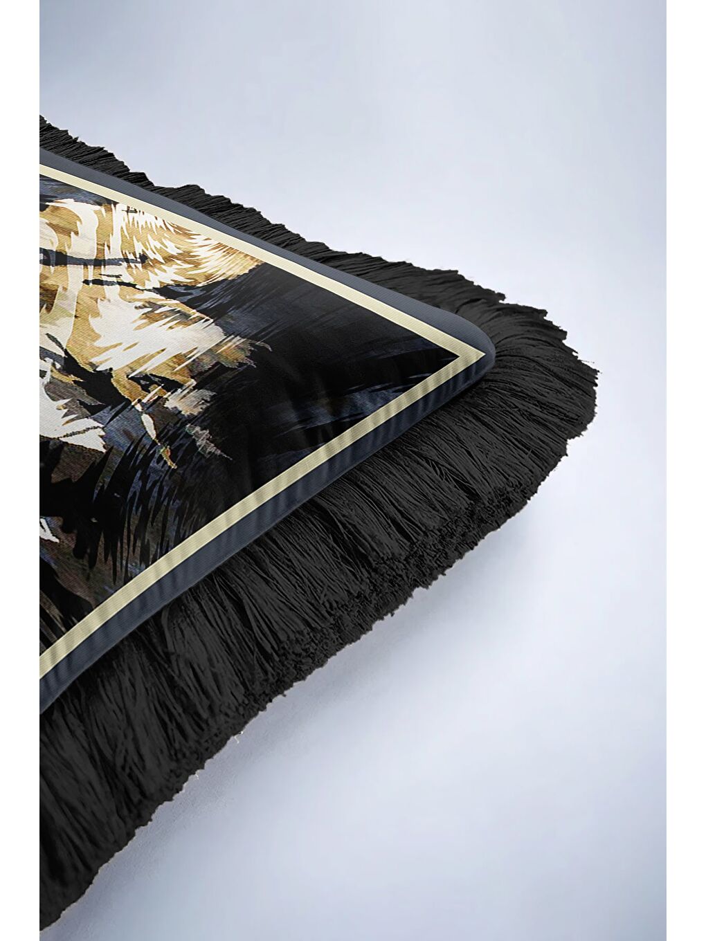 Karışık Lüks Altın Renkli Saçaklı Yastık Kılıfı - Dinamik Modern Siyah Altın Püsküllü Kırlent Kılıfı-6