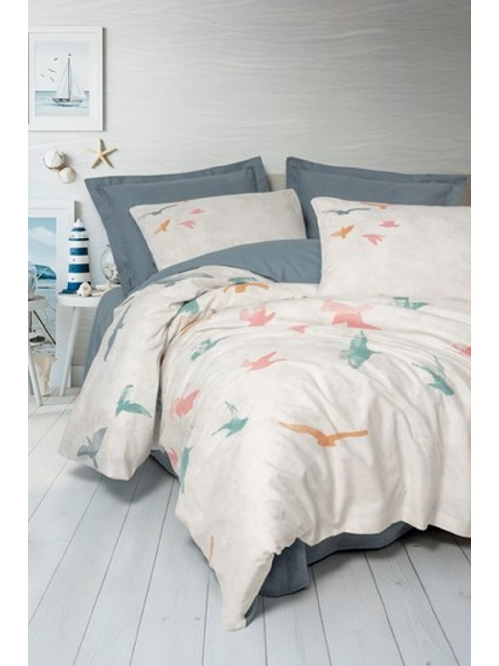 Karışık Pamuk Box Maritime Tek Kişilik Nevresim Takimi Kaija Mavi