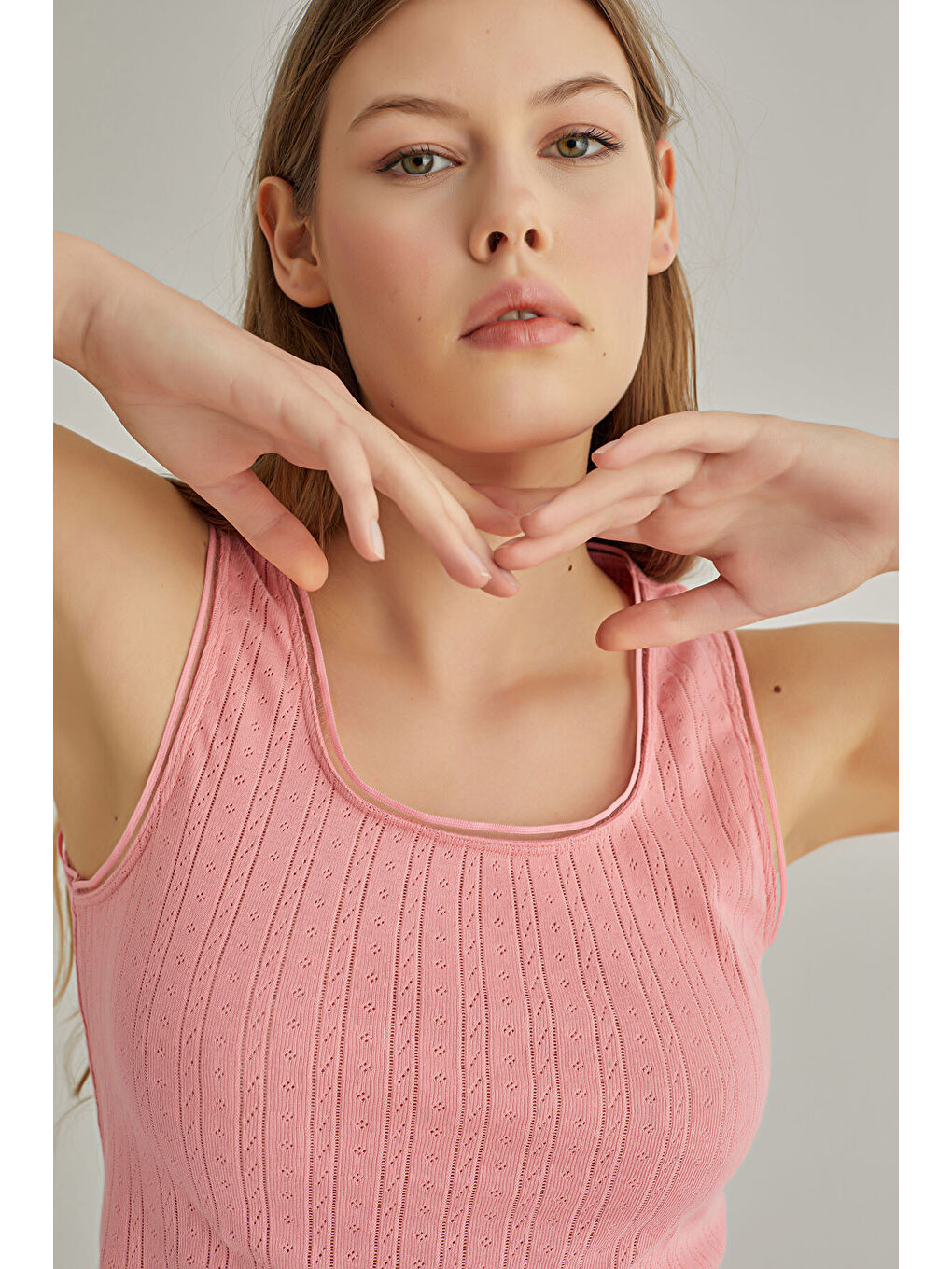 Pembe Self Patterned Crop Şort Takım-2