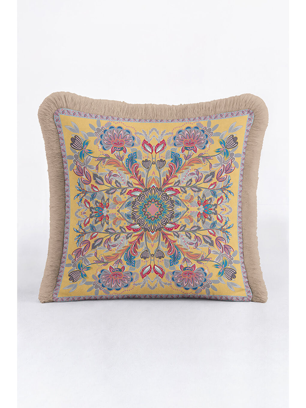 Karışık Lüks Mandala Saçaklı Yastık Kılıfı - Etnik Bohem Altın Renkli Püsküllü Kırlent Kılıfı-1