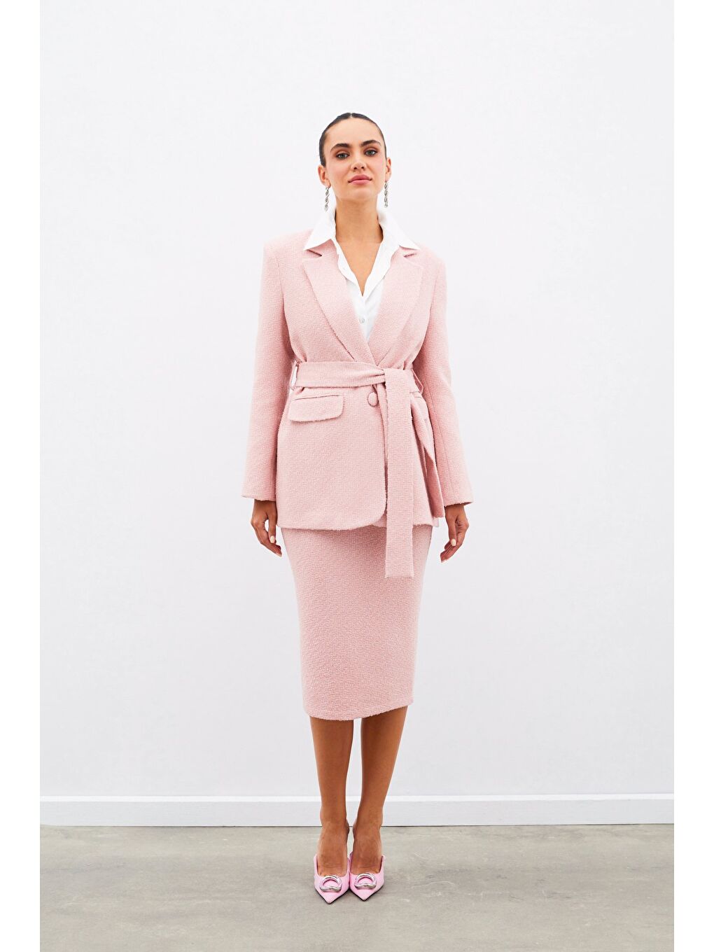 Pembe Midi Boy Tüvit Etek - Pudra-1