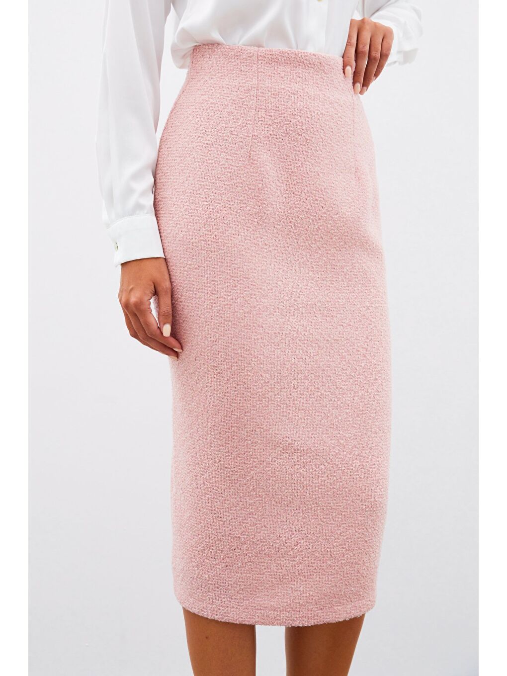 Pembe Midi Boy Tüvit Etek - Pudra-6