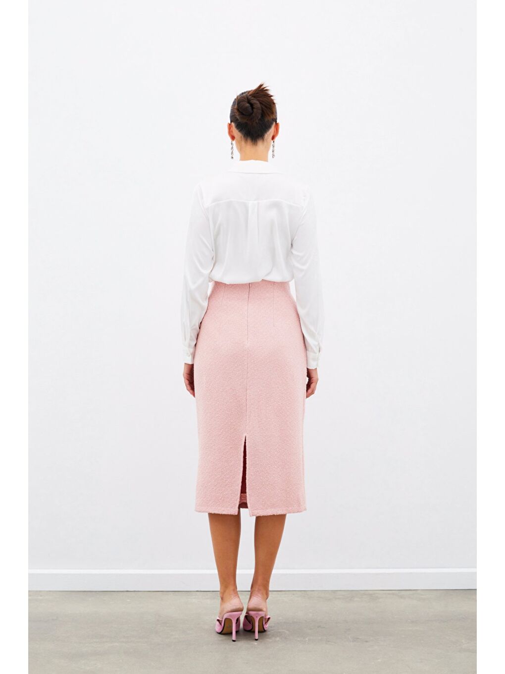 Pembe Midi Boy Tüvit Etek - Pudra-7