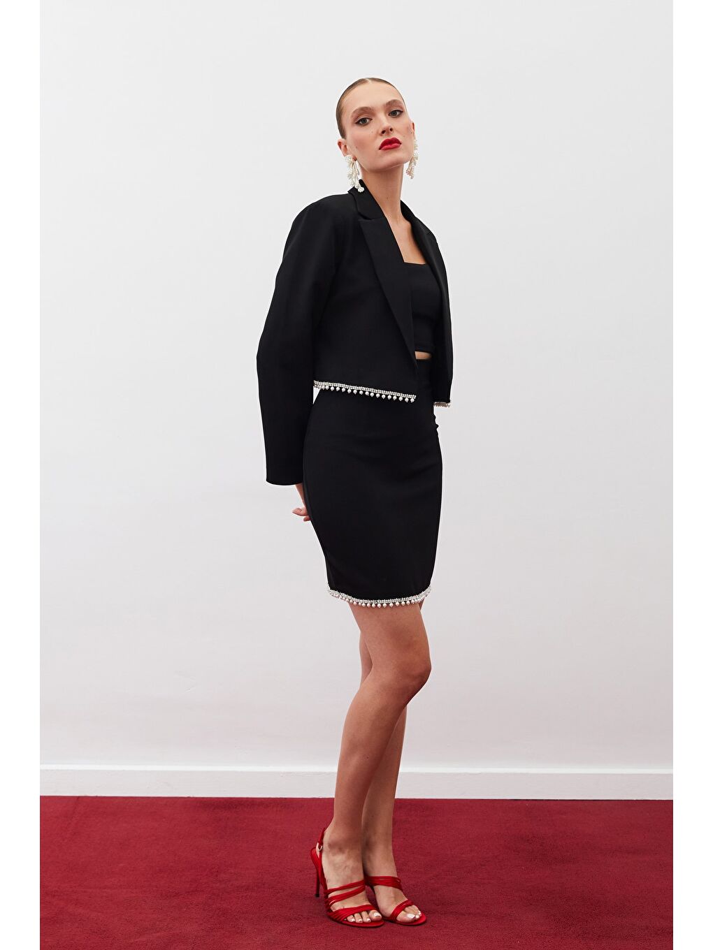 Aksesuarlı Kısa Etek - Siyah-2