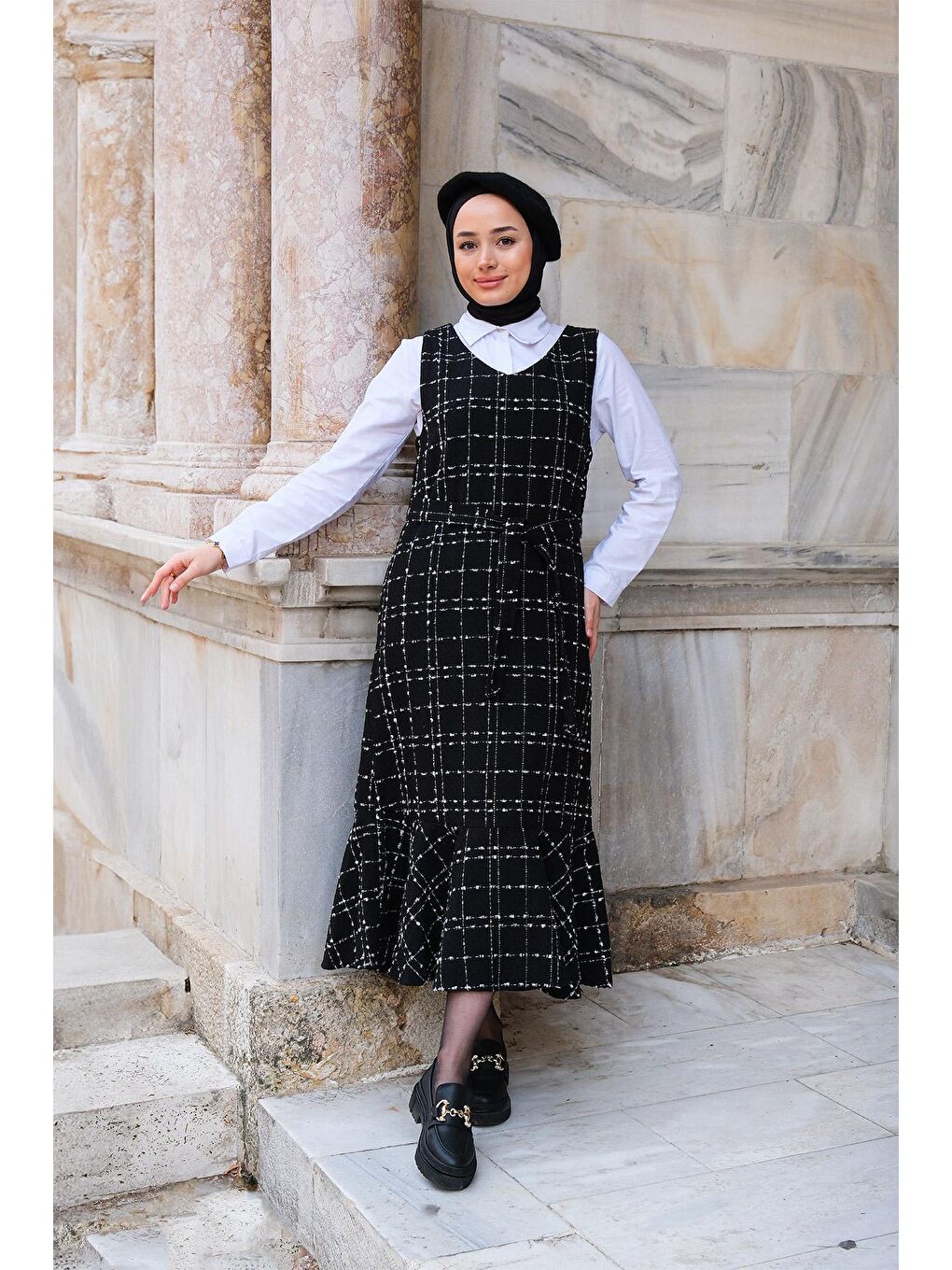 Eteği Fırfırlı Kuşaklı Tüvit Jile Siyah