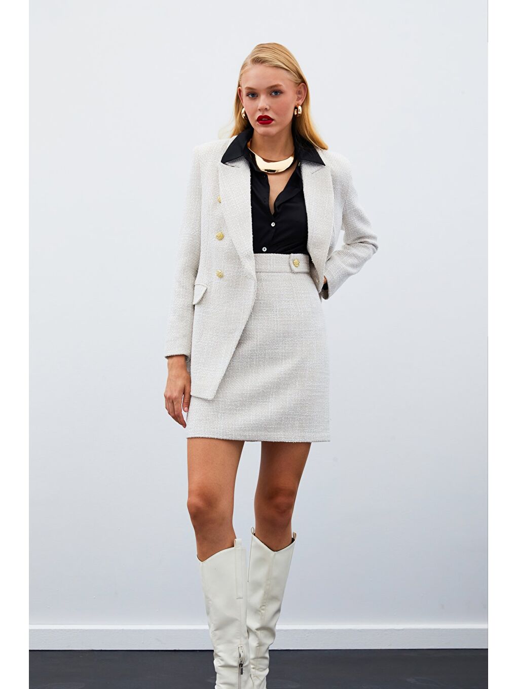 Mini Boy Tüvit Etek - Bej-1