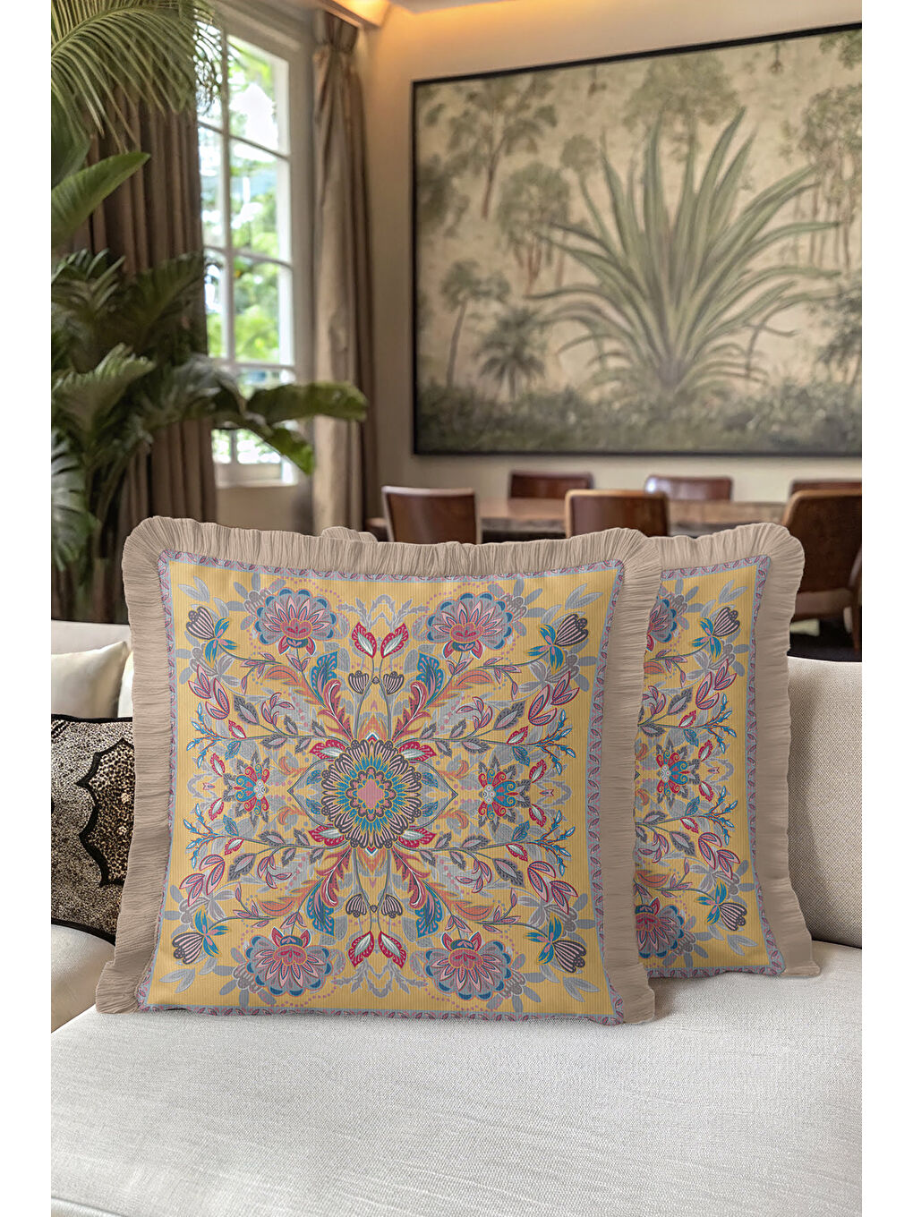 Karışık Lüks Mandala Saçaklı Yastık Kılıfı - Etnik Bohem Altın Renkli Püsküllü Kırlent Kılıfı-5