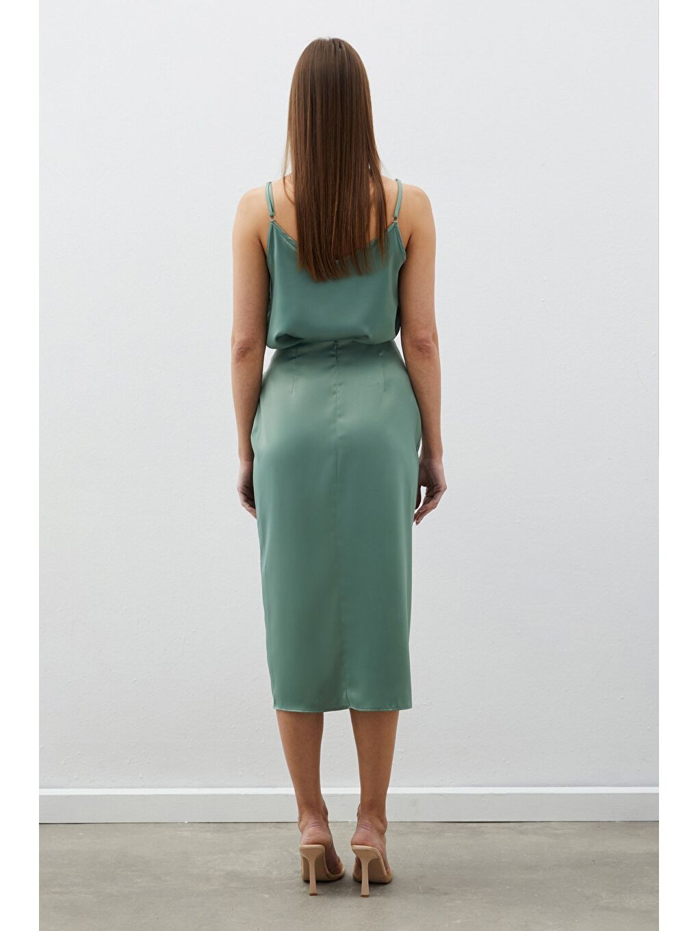 Bağlamalı Saten Etek - Haki-5