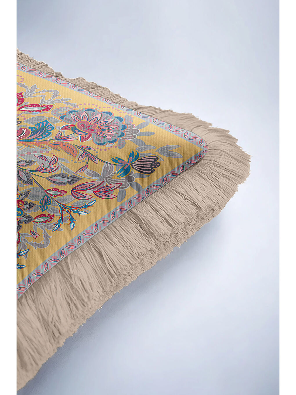 Karışık Lüks Mandala Saçaklı Yastık Kılıfı - Etnik Bohem Altın Renkli Püsküllü Kırlent Kılıfı-6