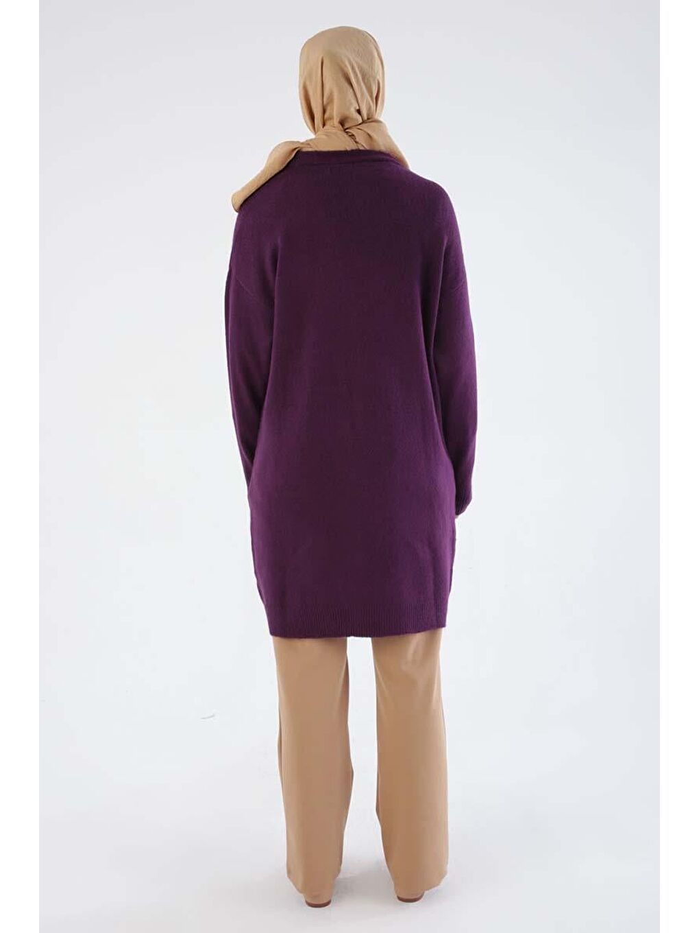 Mor V Yaka Cepli Triko Hırka-3