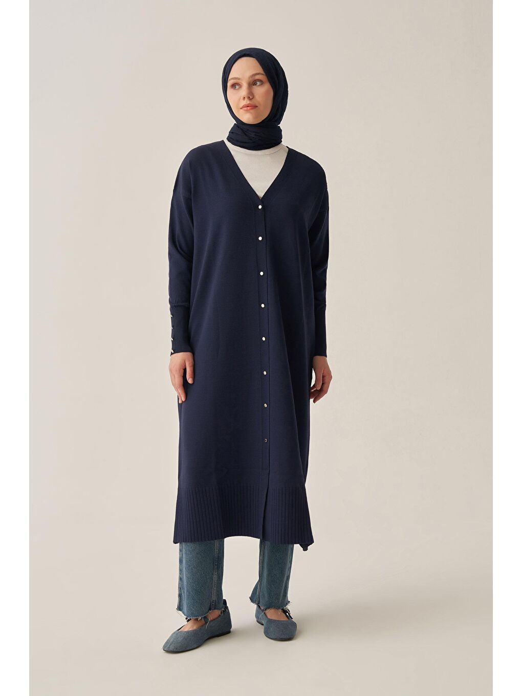 Lacivert-Düğmeli Hırka