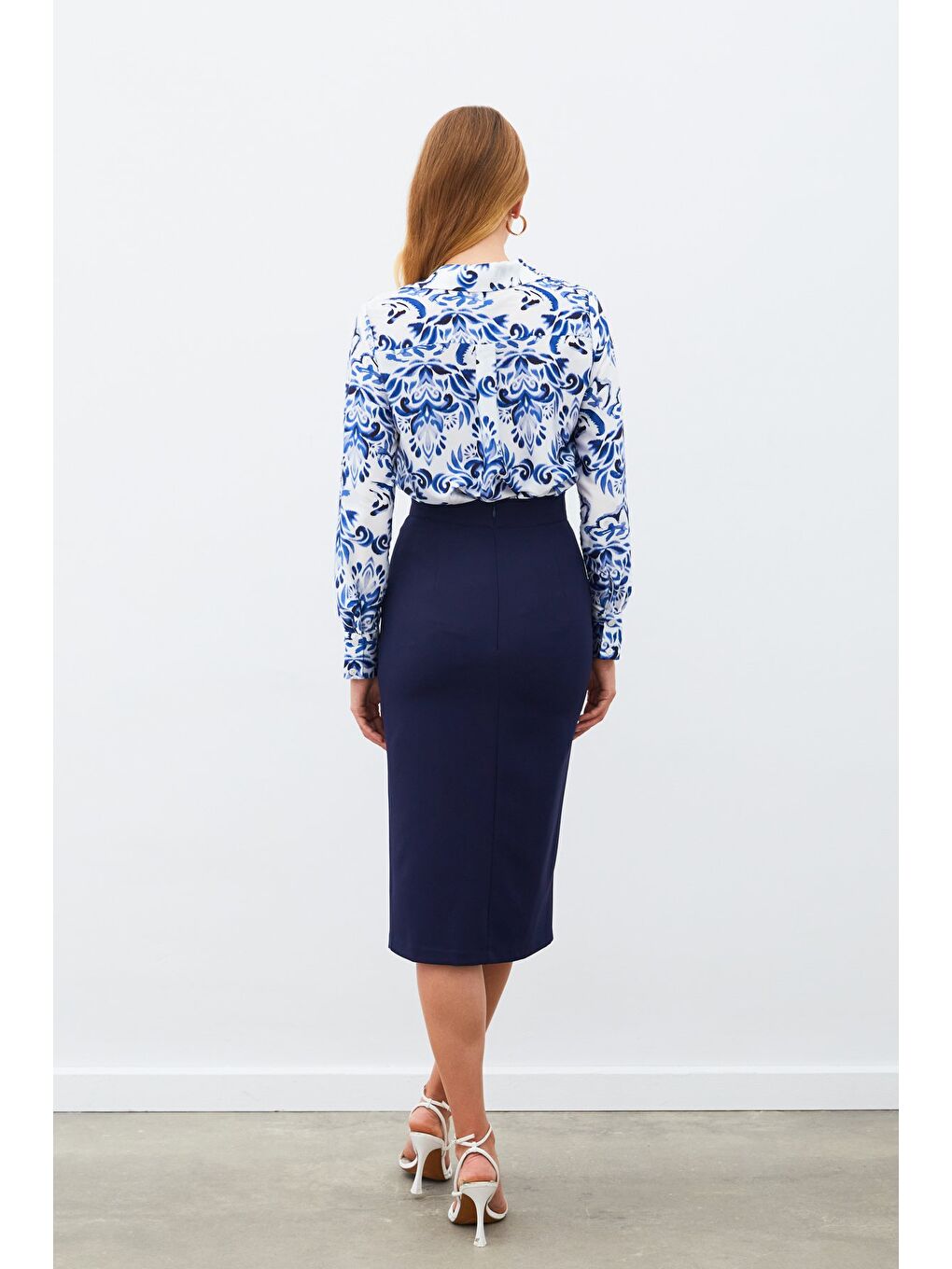 Zincir Detaylı Kalem Etek - Lacivert-6