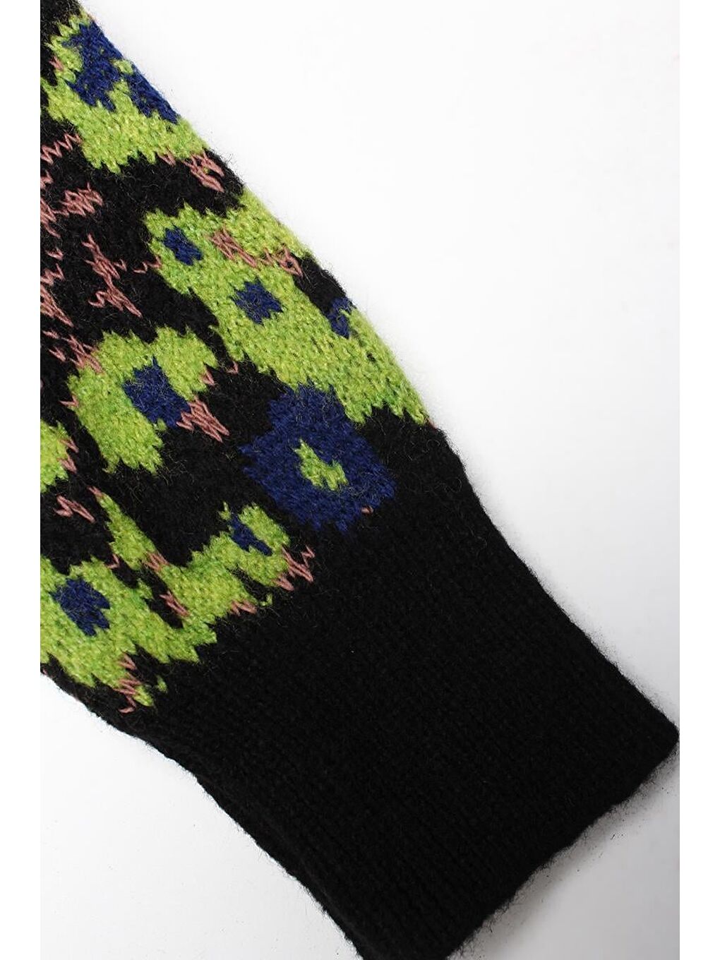 Siyah-Yeşil V Yaka Çiçek Desenli Rahat Kısa Triko Hırka-5