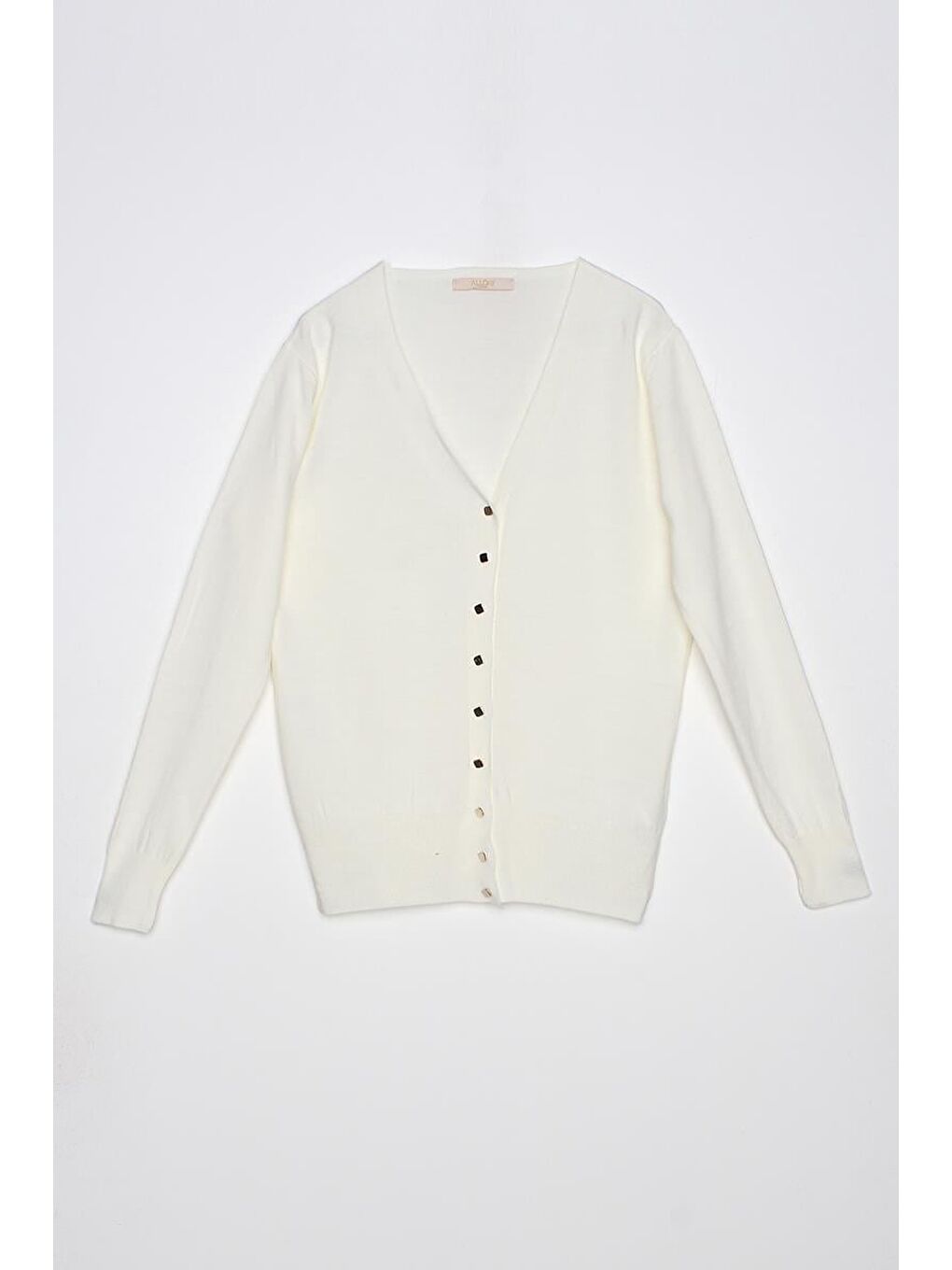 Ekru V Yaka Kısa Triko Hırka-6