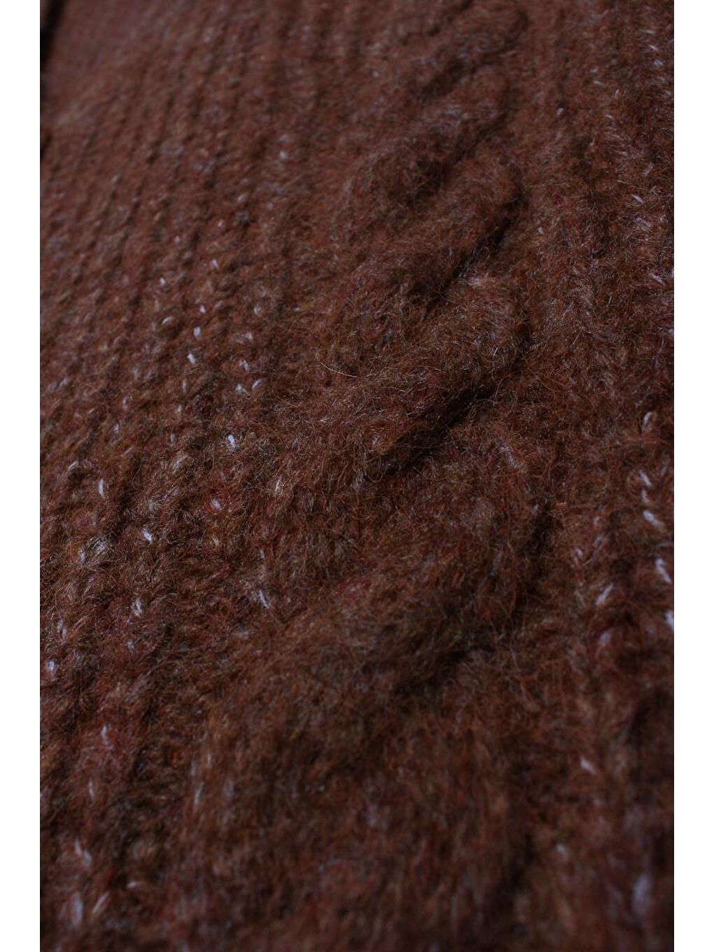 Kahverengi Kahve V Yaka Düğmeli Triko Hırka-7