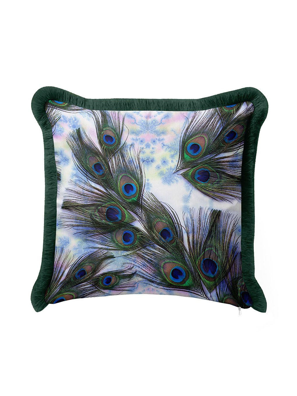 Karışık Göz Alıcı Tavuskuşu Tüyü Saçaklı Yastık Kılıfı - Sanatsal Bohem Yeşil Mavi Püsküllü Kırlent Kılıfı