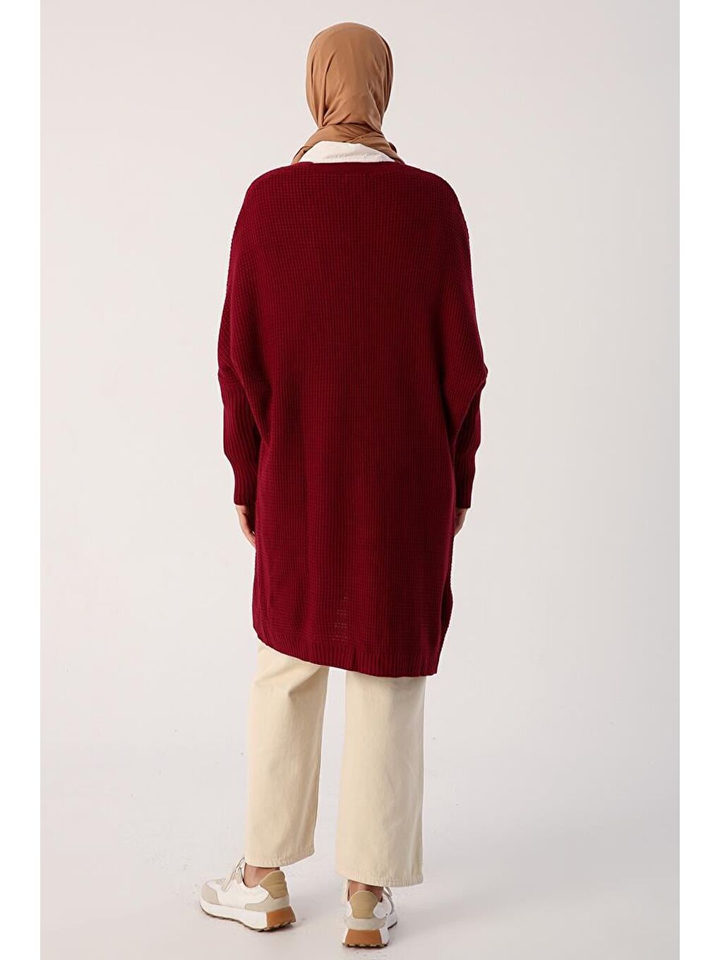 Bordo Önü Açık T-Kol Triko Hırka-3