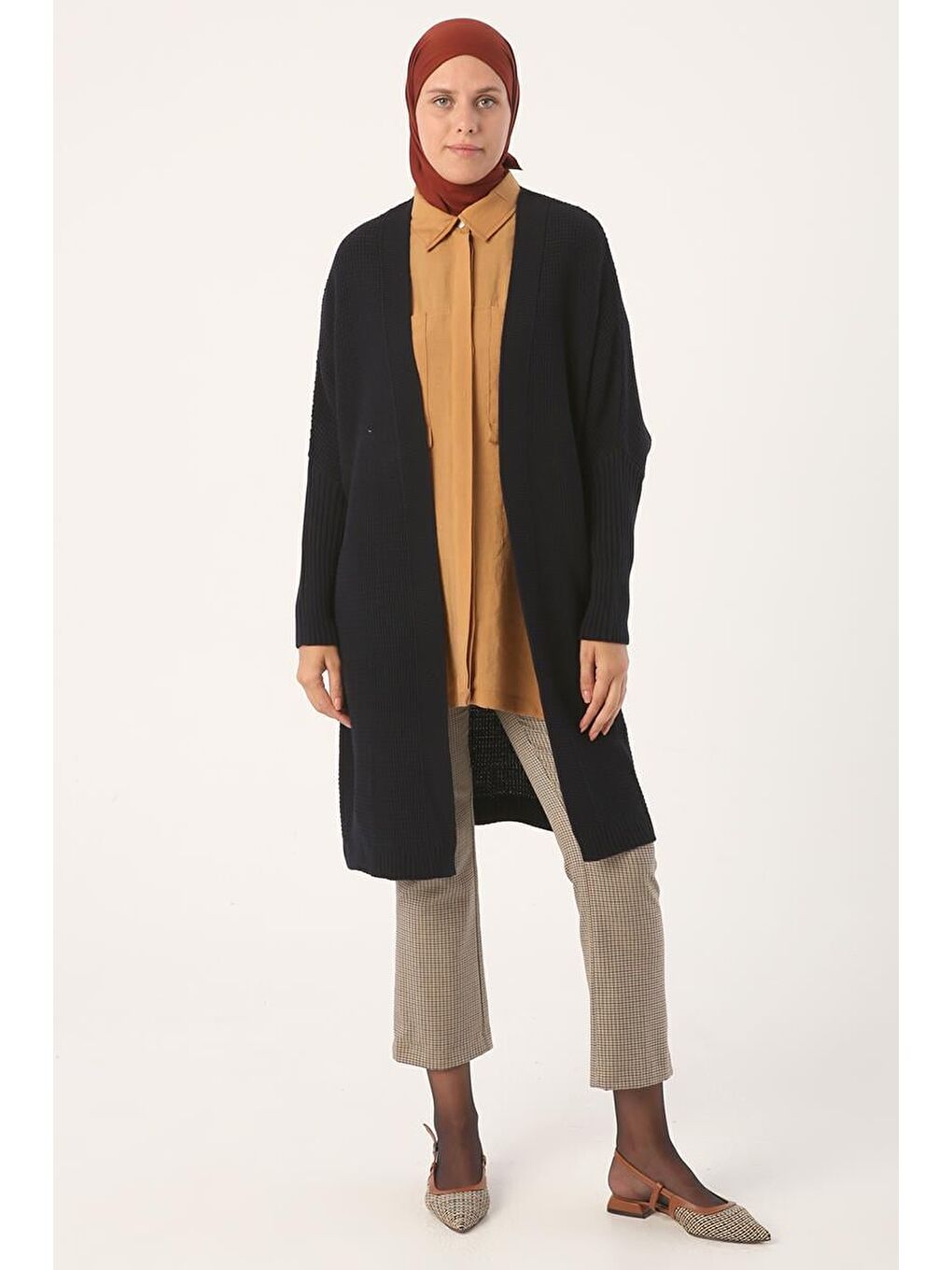 Lacivert Önü Açık T-Kol Triko Hırka