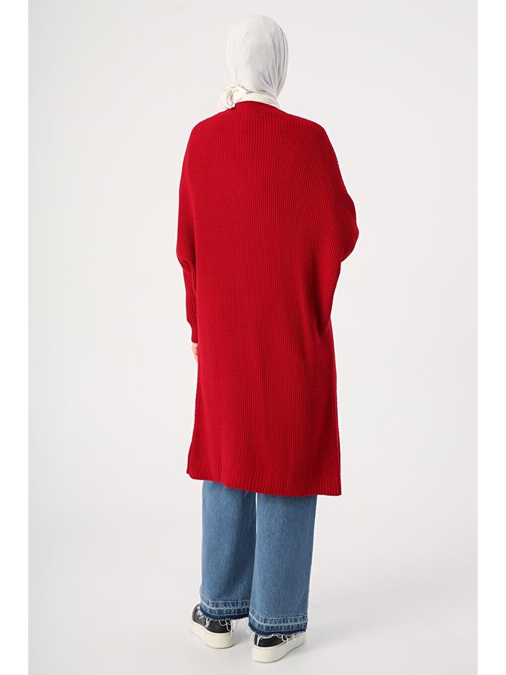 Kırmızı Önü Açık T-Kol Triko Hırka-3