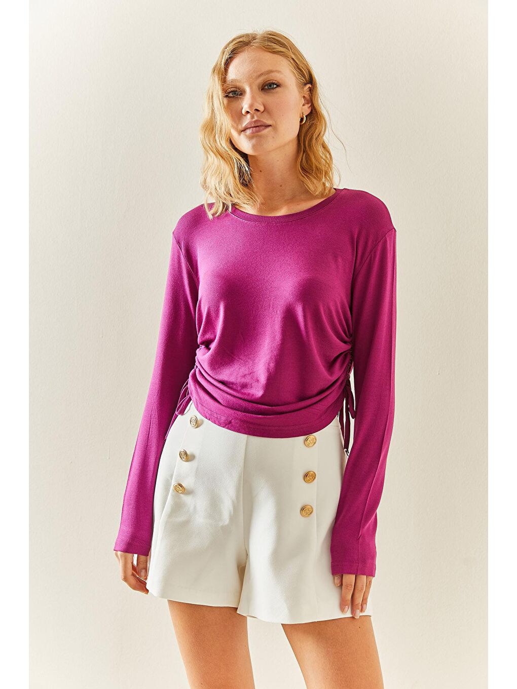 Fuşya Bisiklet Yaka Büzgülü Bluz 3YXK2-47540-07-1