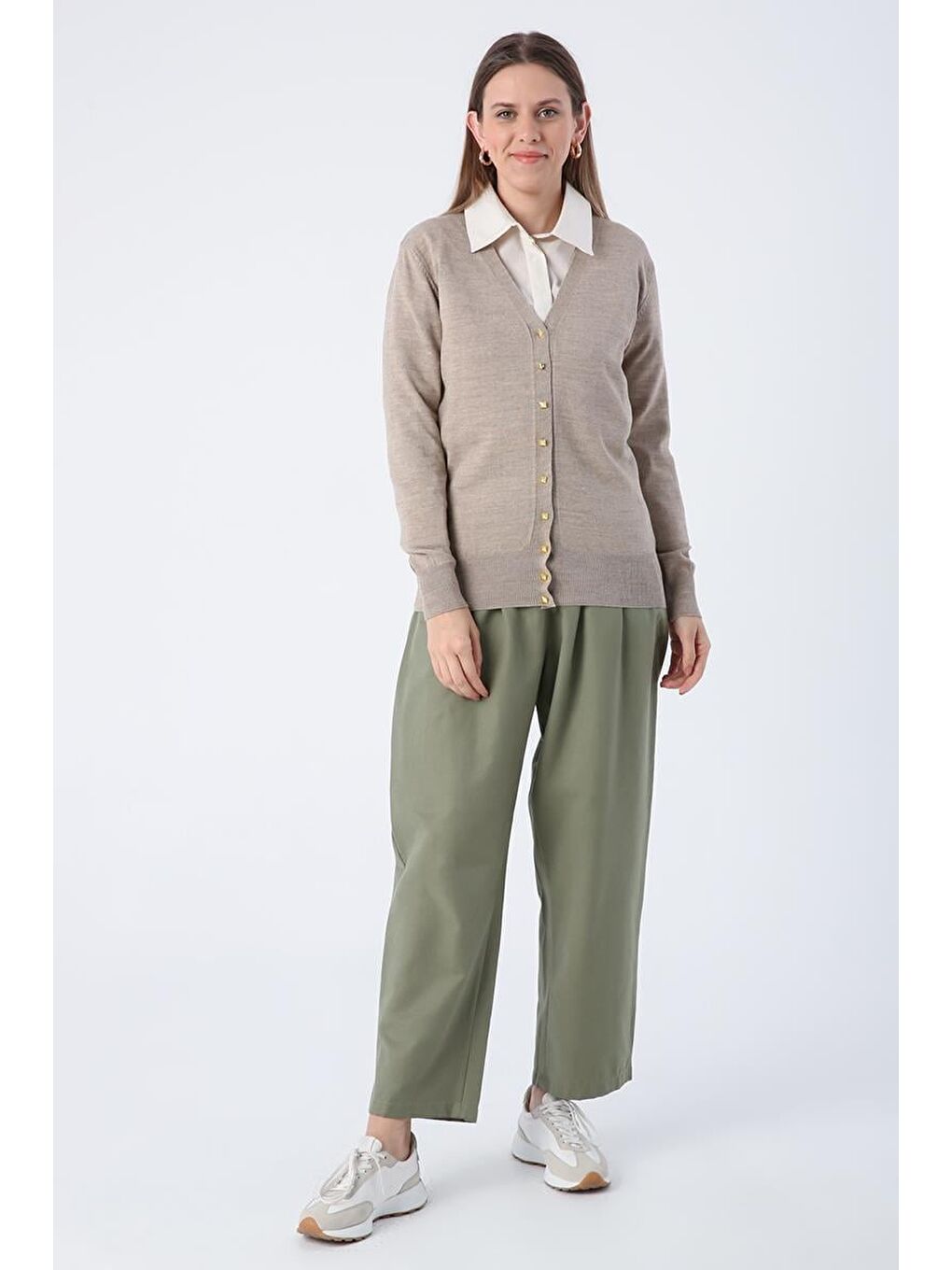 Bej-Kısa Triko Hırka-1